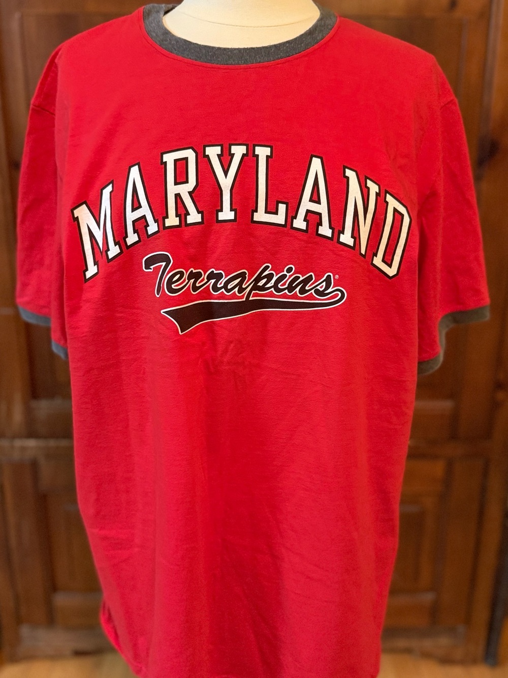The Cotton Exchange Maryland Terrapins T-Shirt XL Red Gray Ringer Terps Tee